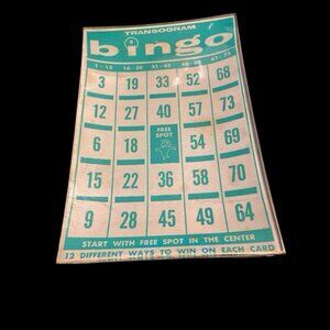 Vintage Transogram Glass Green Bingo Card Plate Gold plated Back-Elmsford, NY